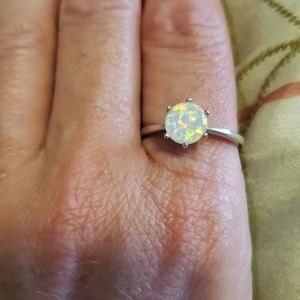 silver , opal color stone fashion ring